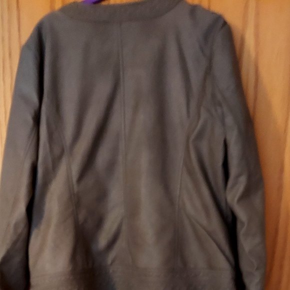 Faux Leather Zippered Jacket; Christopher & Banks; Olive Green, Large - Picture 2 of 2